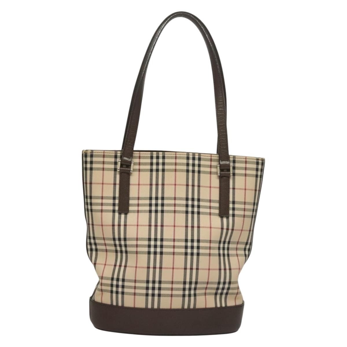 Burberry Nova Check Tote Canvas Check Pattern Beige Canvas Tote Bag Bag (Pre-Owned)