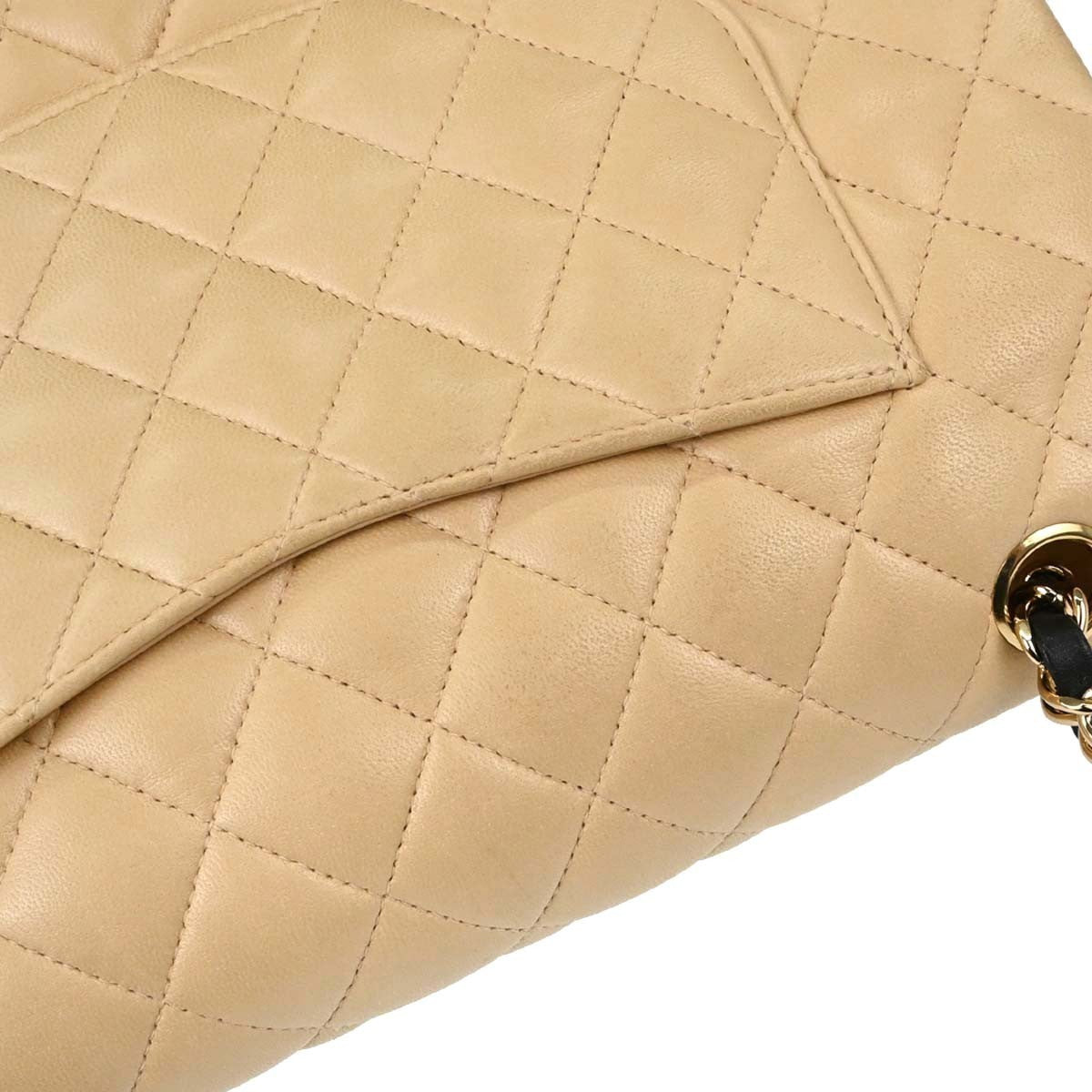 Chanel Classic Double Flap Quilted Lambskin Beige Leather Shoulder Bag Bag (Pre-Owned)