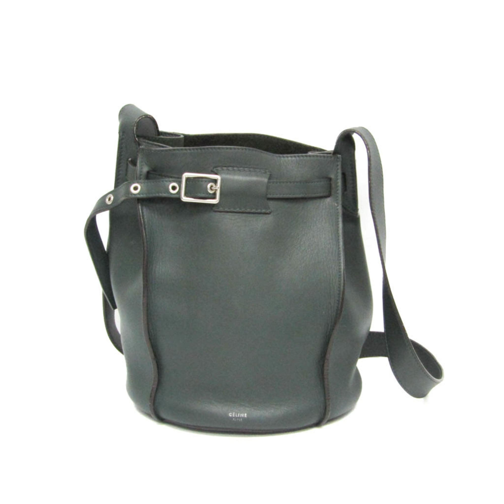 Celine Long Strap Big Bag Bucket Leather Khaki Leather Shoulder Bag Bag (Pre-Owned)
