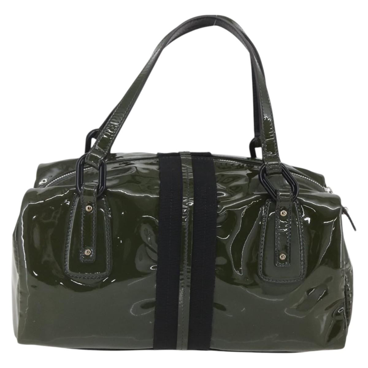 Salvatore Ferragamo Vintage Patent Leather Khaki Patent_Leather Handbag (Pre-Owned)