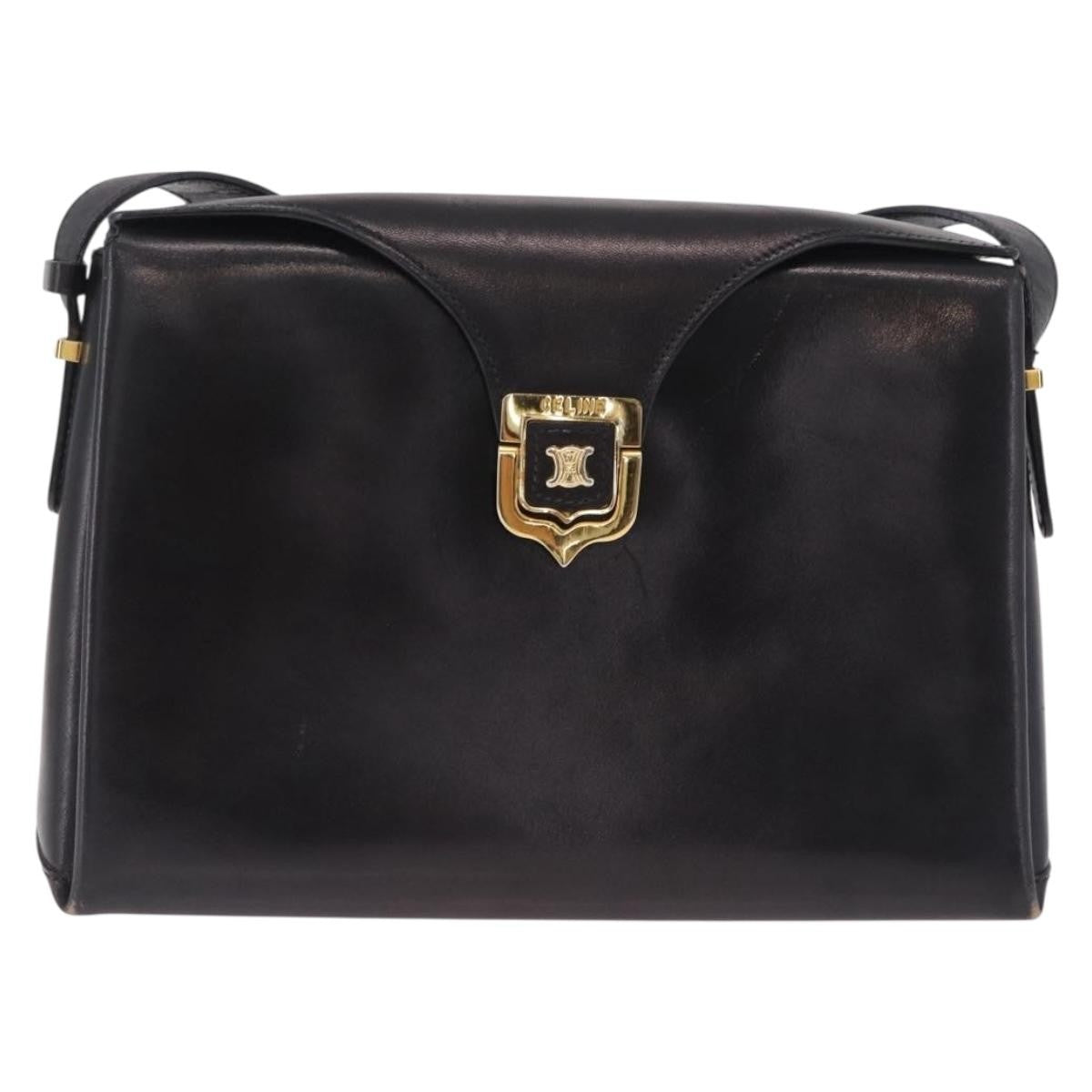Celine Shoulder Leather Black Leather Shoulder Bag Bag (Pre-Owned)