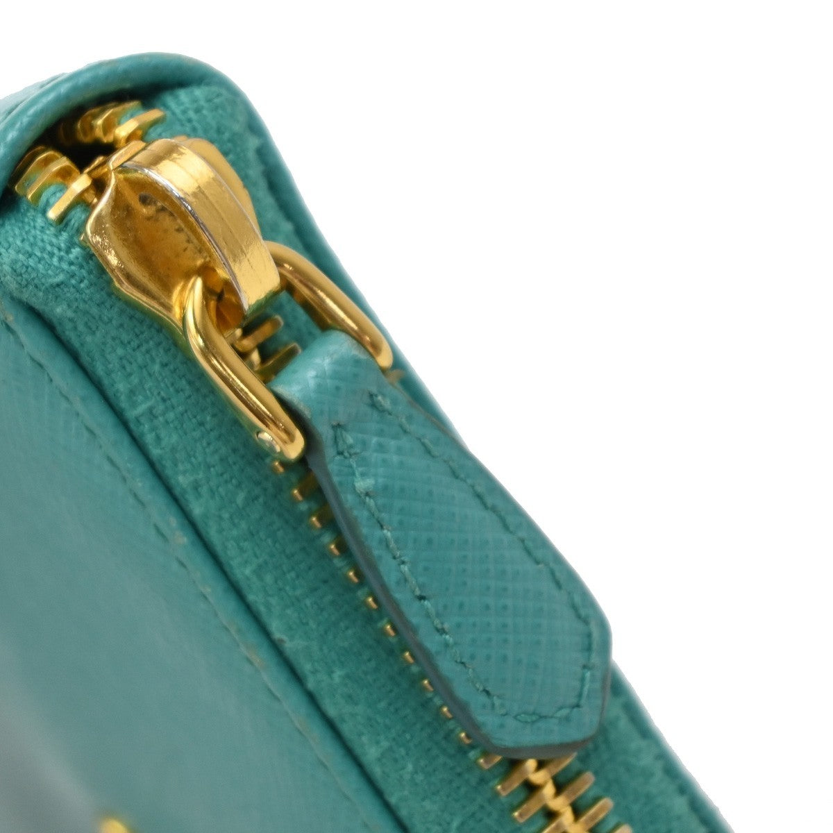 Prada Zip Around Saffiano Leather Blue Leather Wallets Accessory (Pre-Owned)