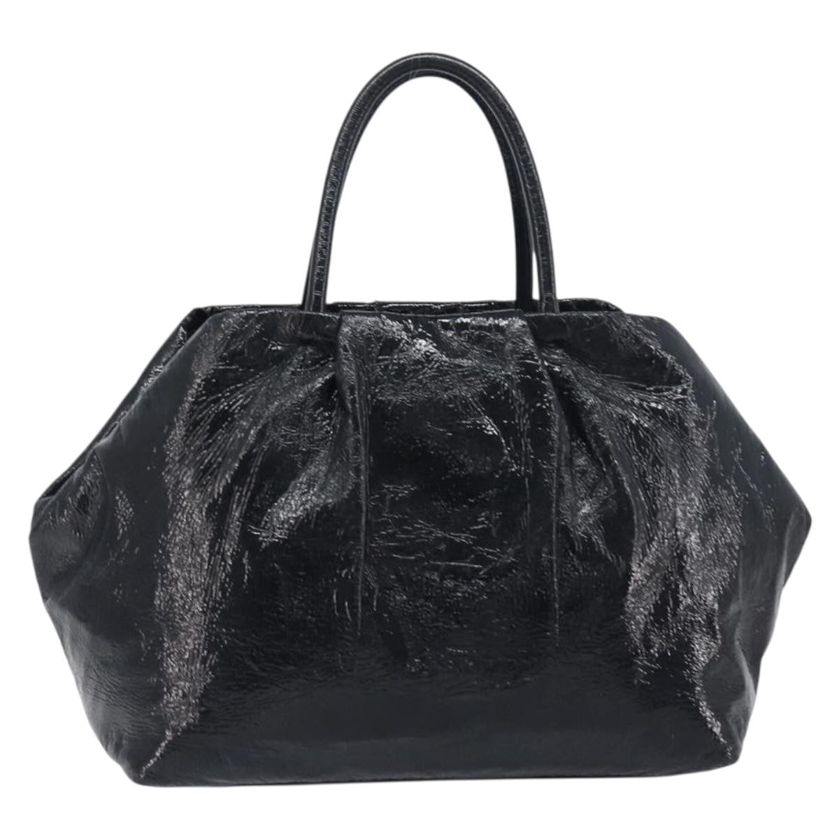 Prada Bow Top Handle Patent Leather Black Patent_Leather Handbag (Pre-Owned)