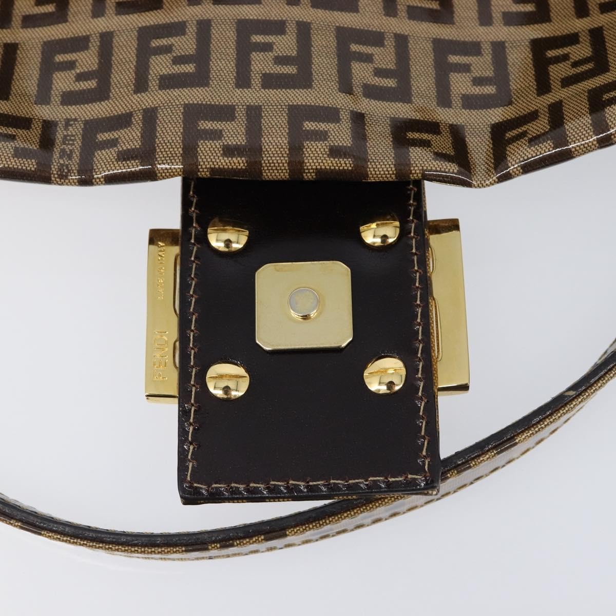 Fendi Mamma Baguette Zucca Patent Leather Beige Canvas Shoulder Bag Bag (Pre-Owned)