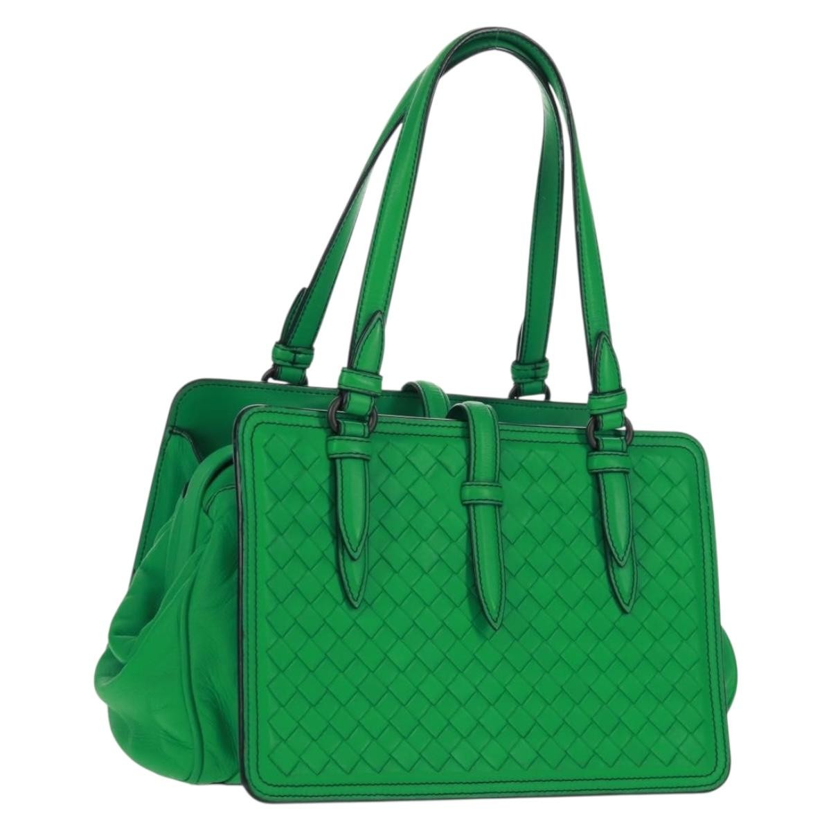 Bottega Veneta Intrecciato Leather Green Leather Handbag (Pre-Owned)