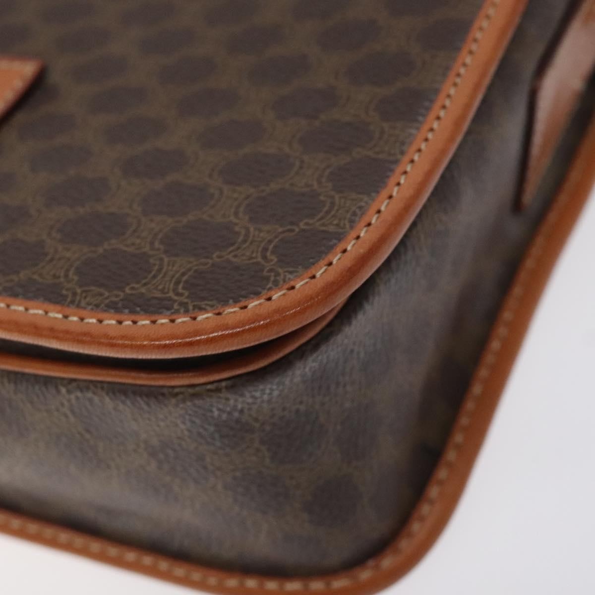 Celine Vintage Macadam Circle Logo Canvas And Leather Brown Canvas Shoulder Bag Bag (Pre-Owned)