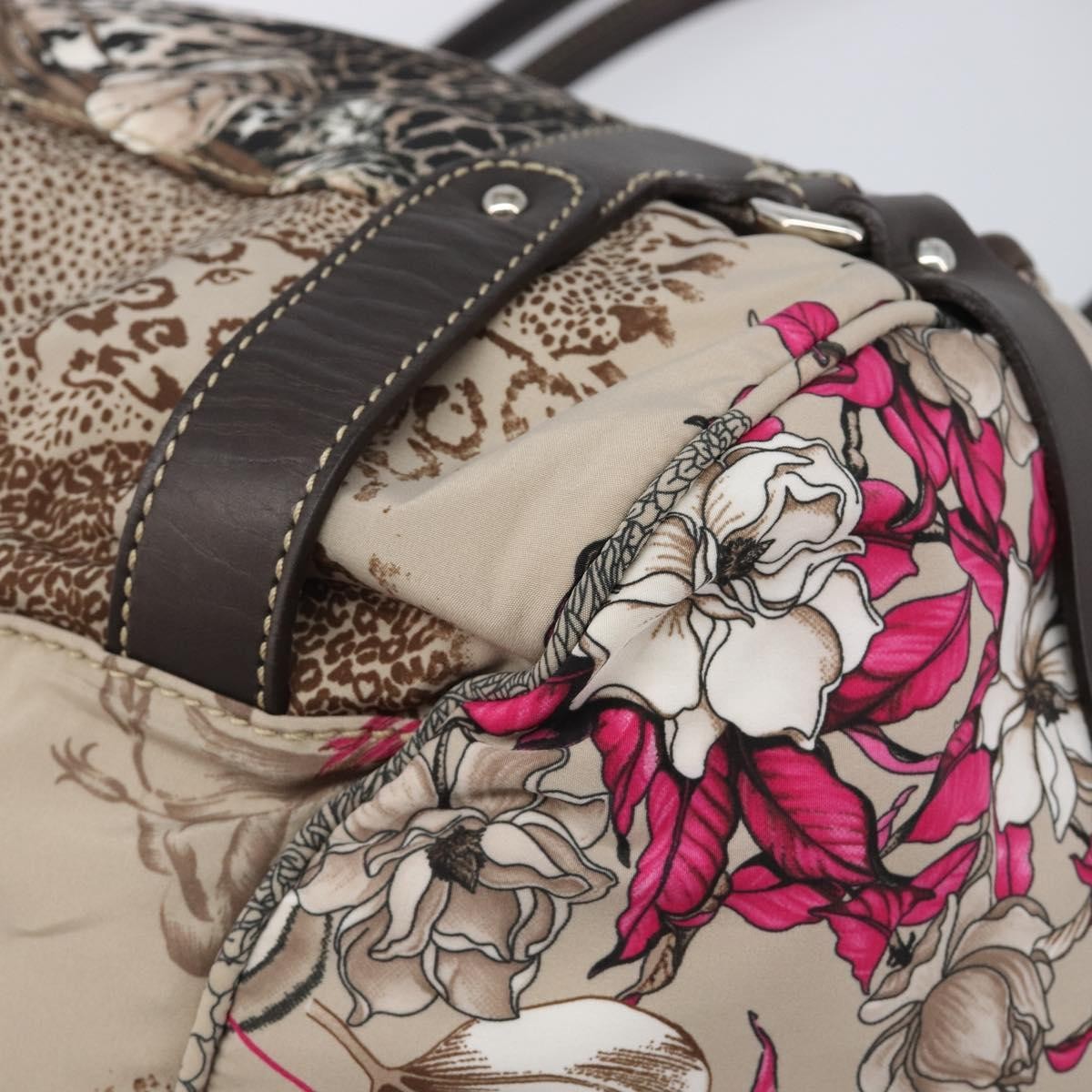 Salvatore Ferragamo Convertible Belted Boston Fiera Printed Nylon With Leather Beige Nylon Handbag (Pre-Owned)