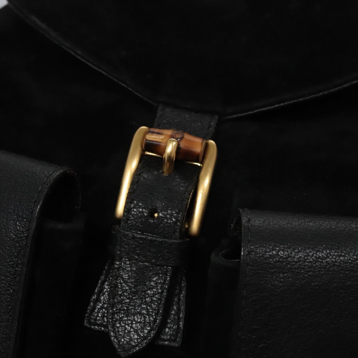 Gucci Vintage Bamboo Suede Black Suede Backpack Bag (Pre-Owned)