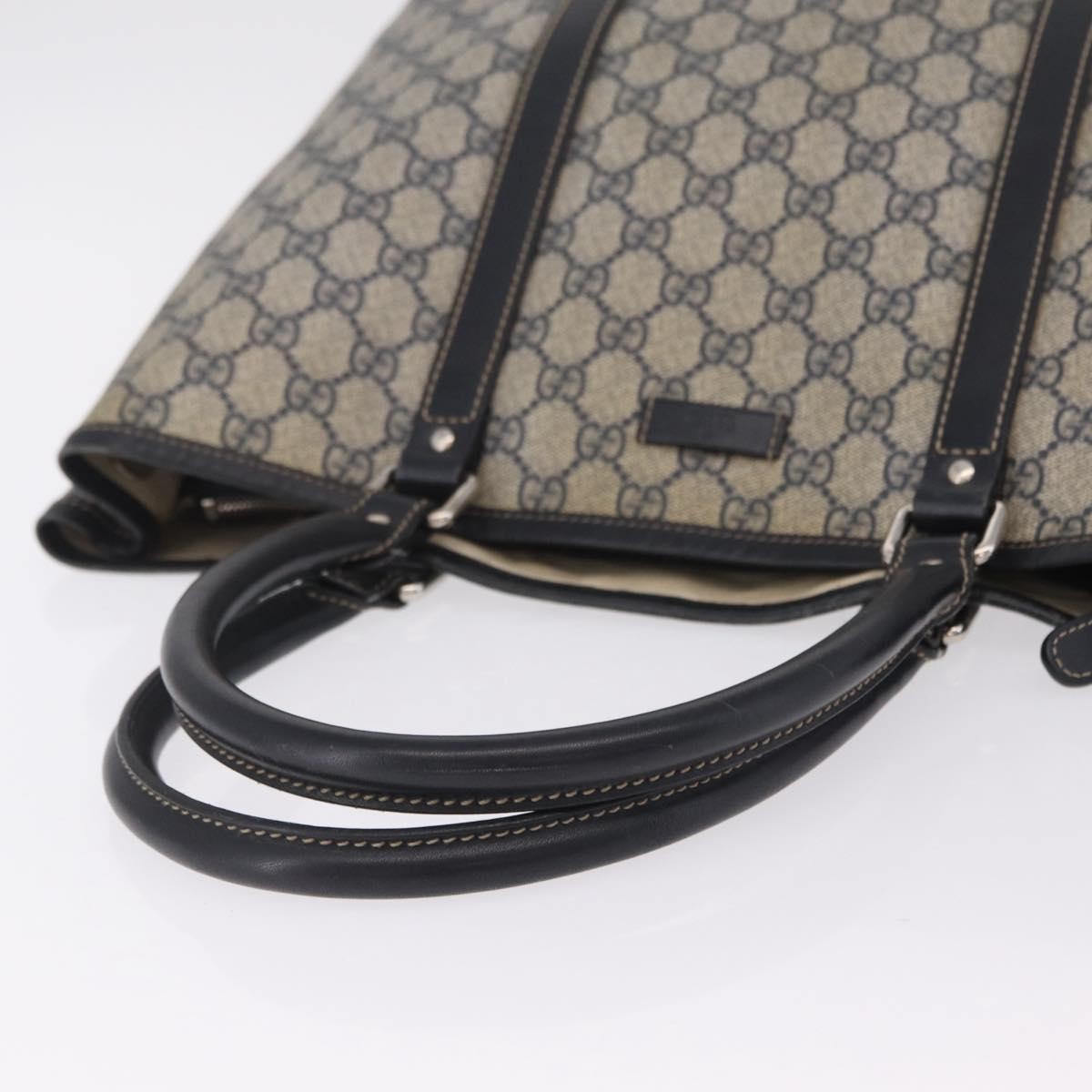 Gucci Open Tote Gg Canvas And Leather Navy Canvas Handbag (Pre-Owned)