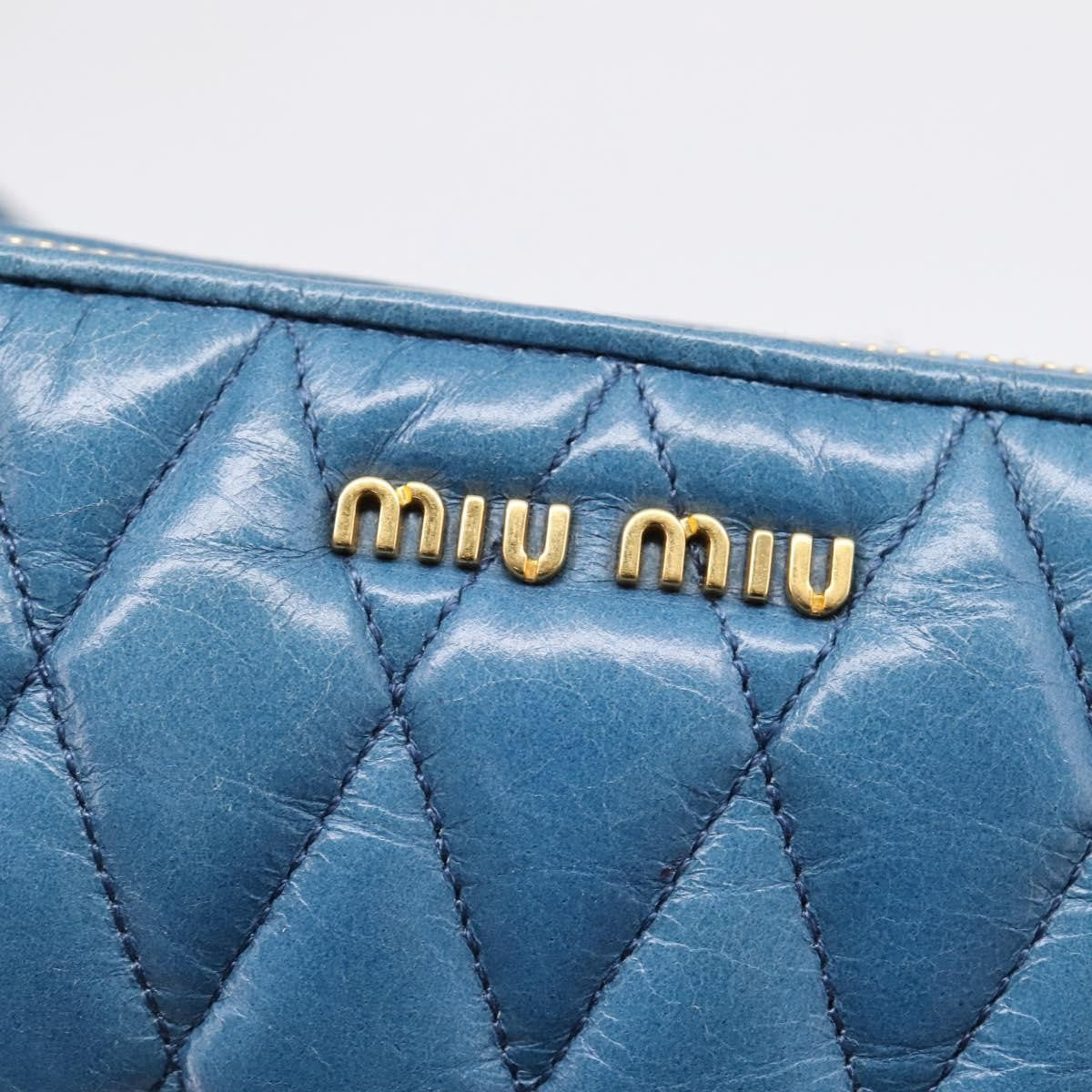 Miu Miu Shoulder Matelasse Leather Blue Leather Shoulder Bag Bag (Pre-Owned)
