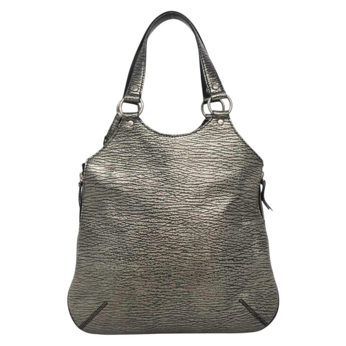 Saint Laurent Tribute Tote Leather Silver Leather Shoulder Bag Bag (Pre-Owned)