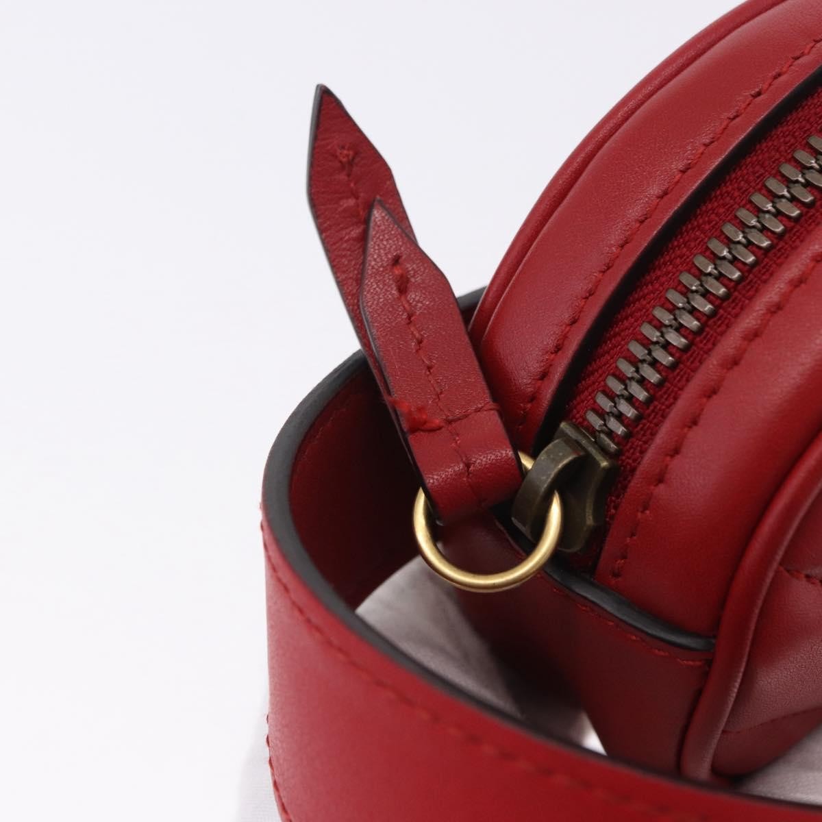 Gucci Gg Marmont Belt Matelasse Leather Red Leather Handbag (Pre-Owned)