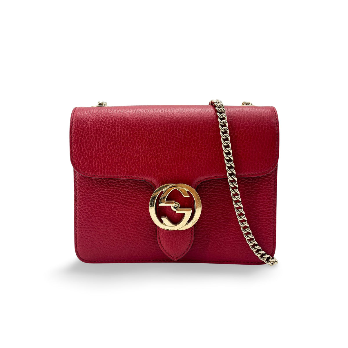 Gucci Interlocking Leather Red Leather Shoulder Bag Bag (Pre-Owned)