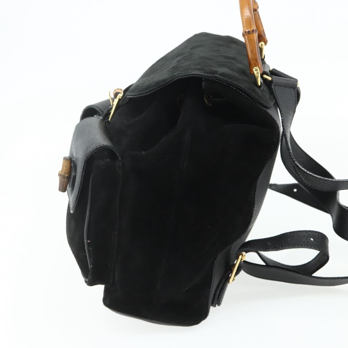 Gucci Vintage Bamboo Suede Black Suede Backpack Bag (Pre-Owned)