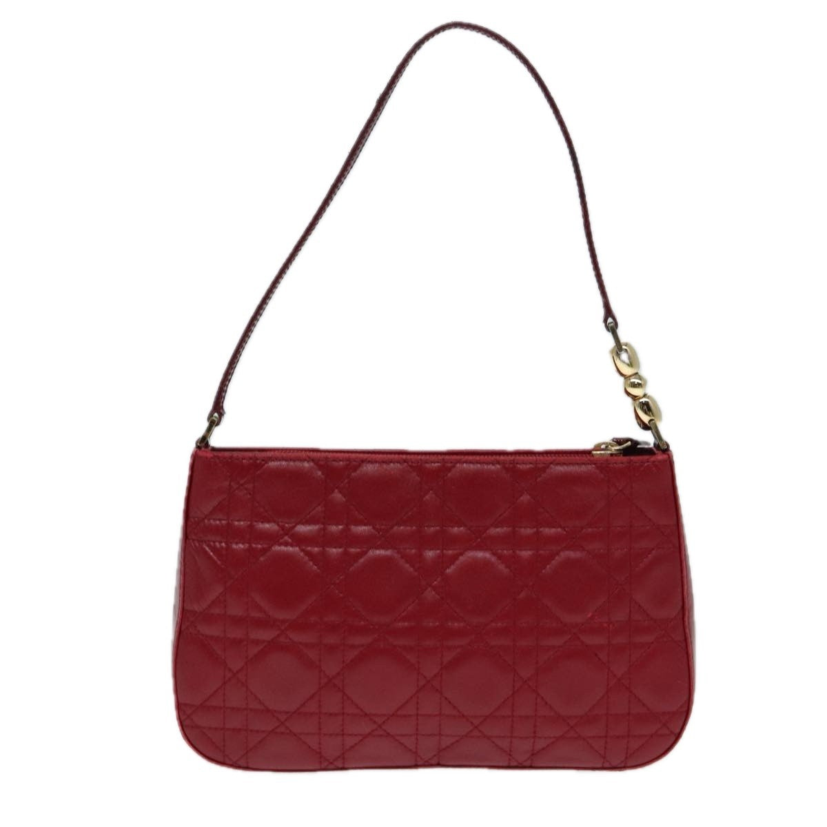 Christian Dior Lady Dior Zip Pochette Cannage Quilt Lambskin Red Leather Bag (Pre-Owned)
