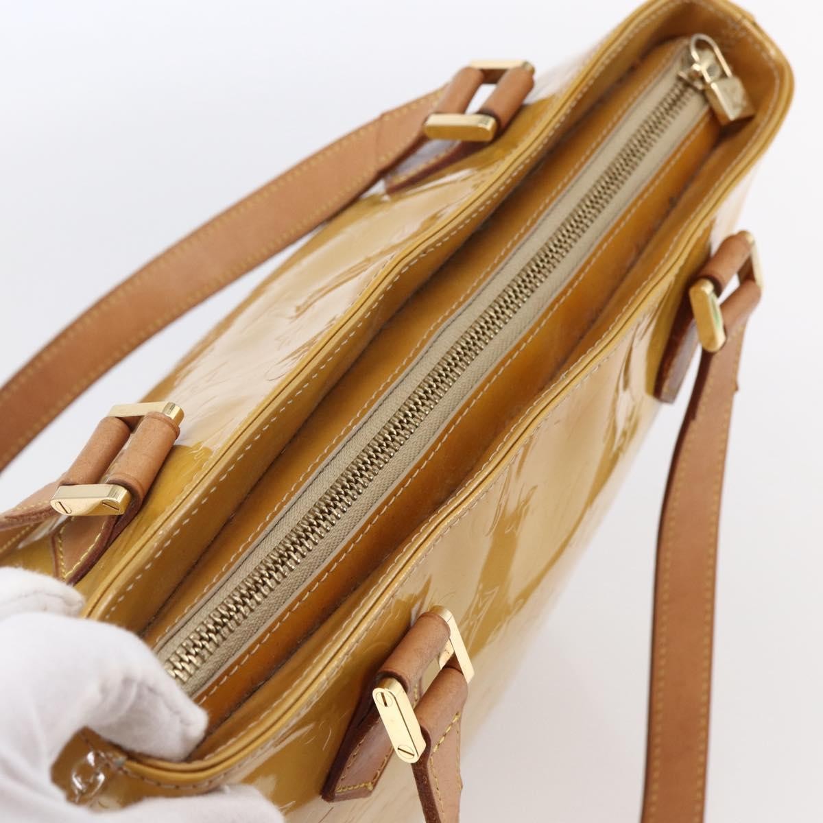 Louis Vuitton Houston Monogram Vernis Beige Patent_Leather Handbag (Pre-Owned)