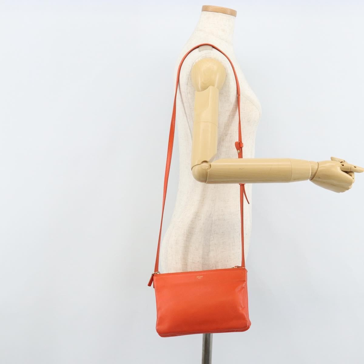 Celine Trio Leather Orange Leather Shoulder Bag Bag (Pre-Owned)