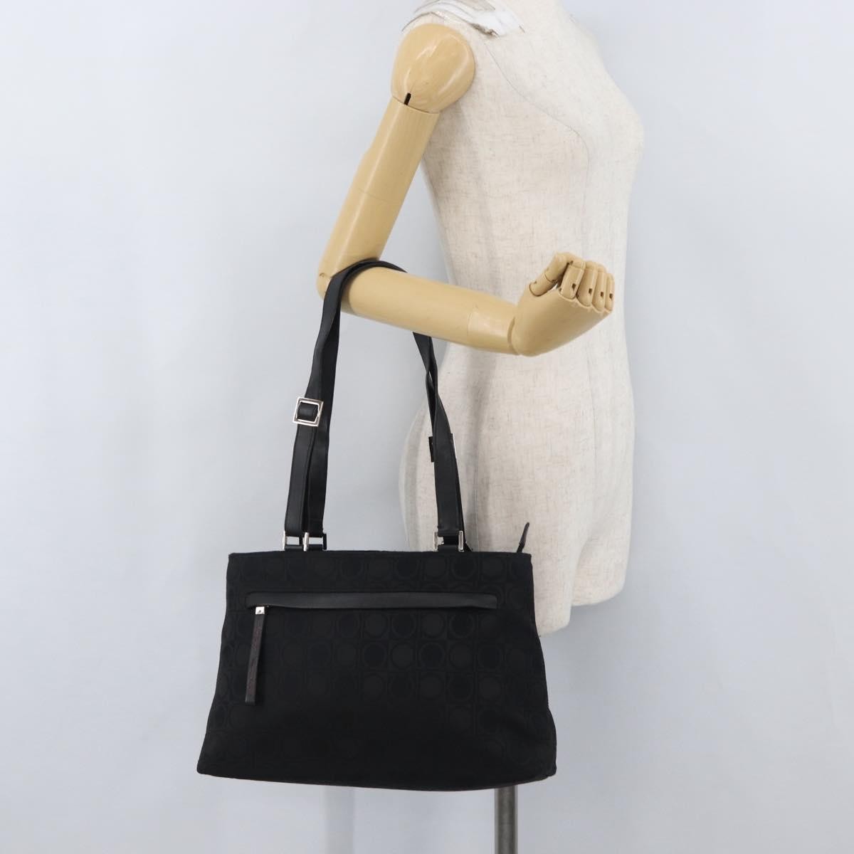 Salvatore Ferragamo Gancini Tote Gancini Canvas Black Canvas Tote Bag Bag (Pre-Owned)