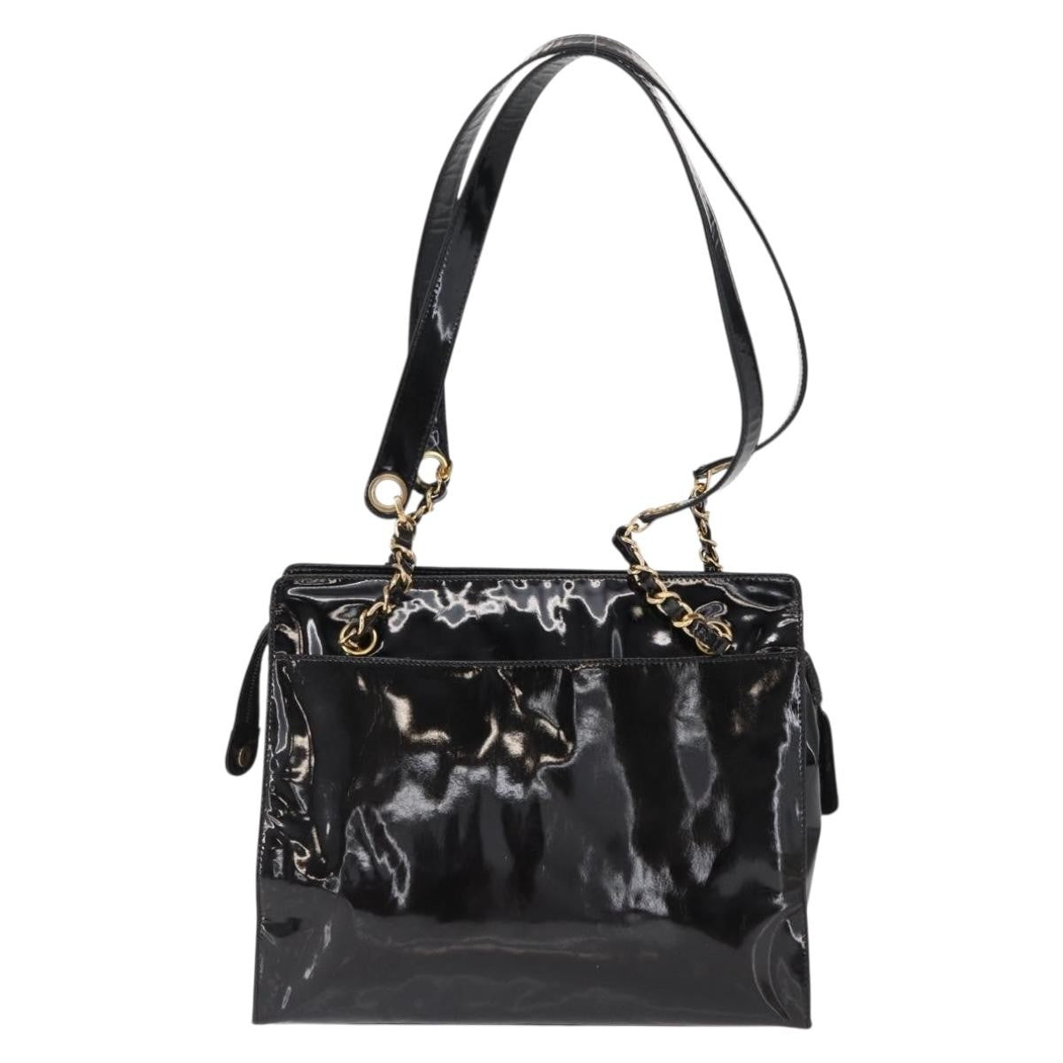 Chanel Vintage Timeless Chain Patent Black Patent_Leather Shoulder Bag Bag (Pre-Owned)