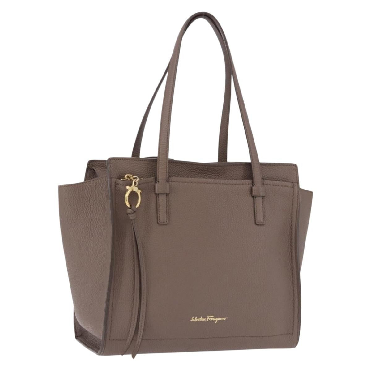 Salvatore Ferragamo Amy Tote Pebbled Leather Beige Leather Tote Bag Bag (Pre-Owned)