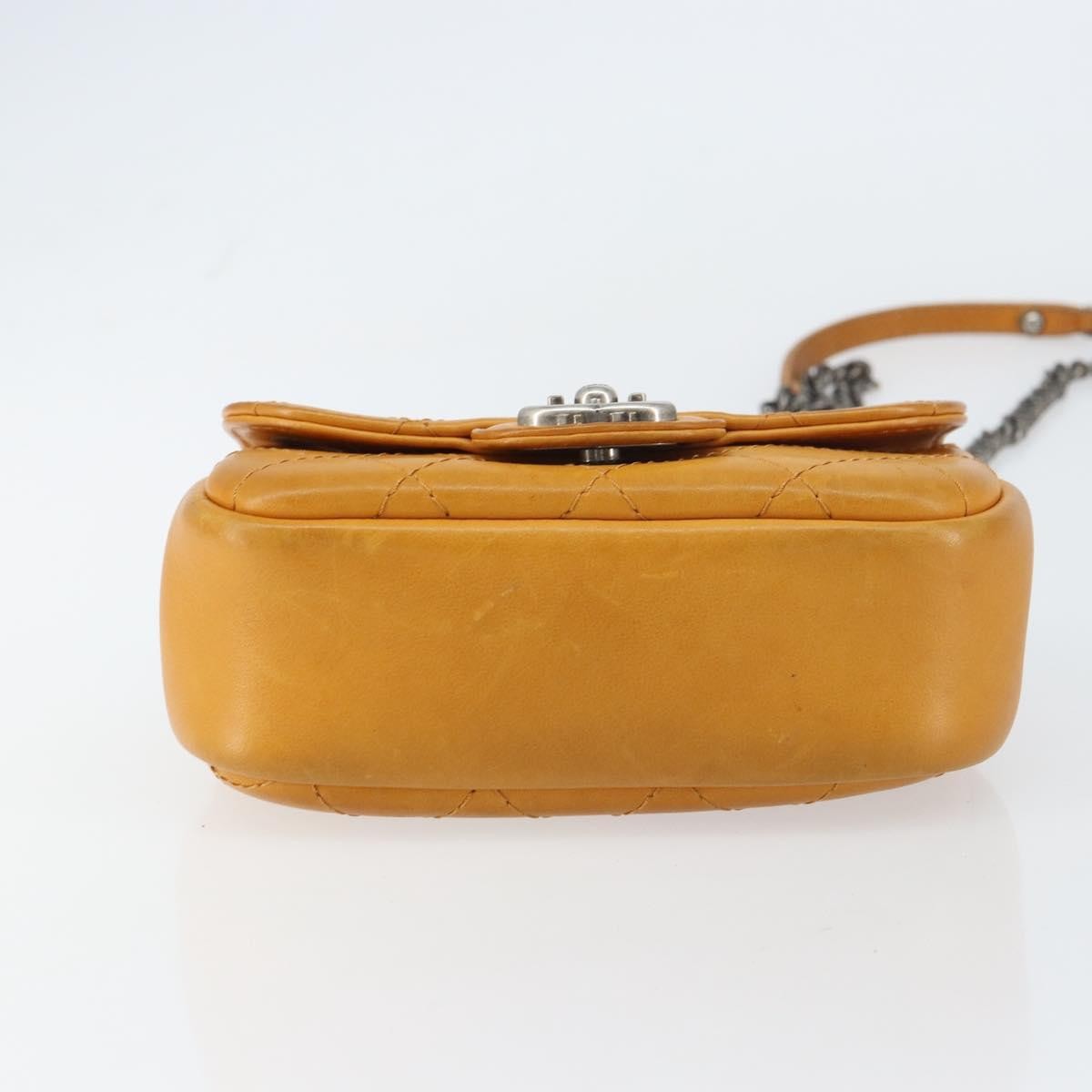 Chanel Chain Flap Quilted Leather Orange Leather Shoulder Bag Bag (Pre-Owned)