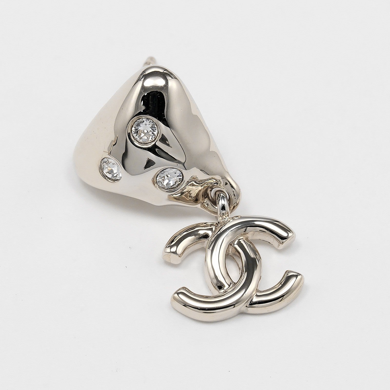 Chanel Cc Drop Stud Metal With Crystal Silver Metal Earrings Jewelry (Pre-Owned)