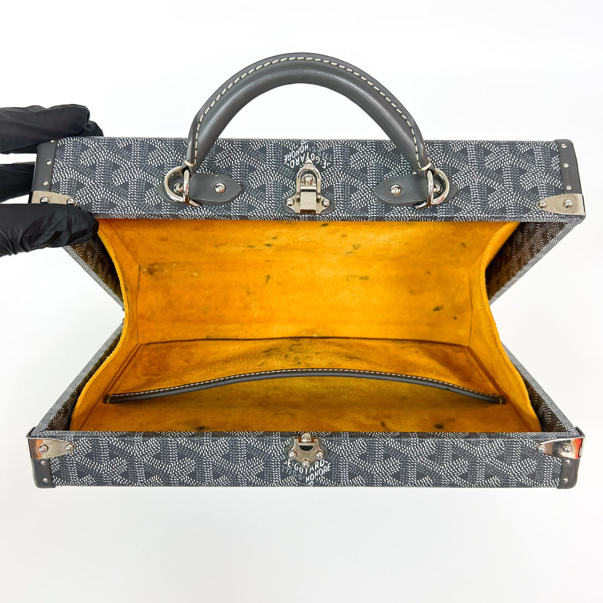 Goyard Grand Hotel Trunk Coated Canvas Black Canvas Handbag (Pre-Owned)