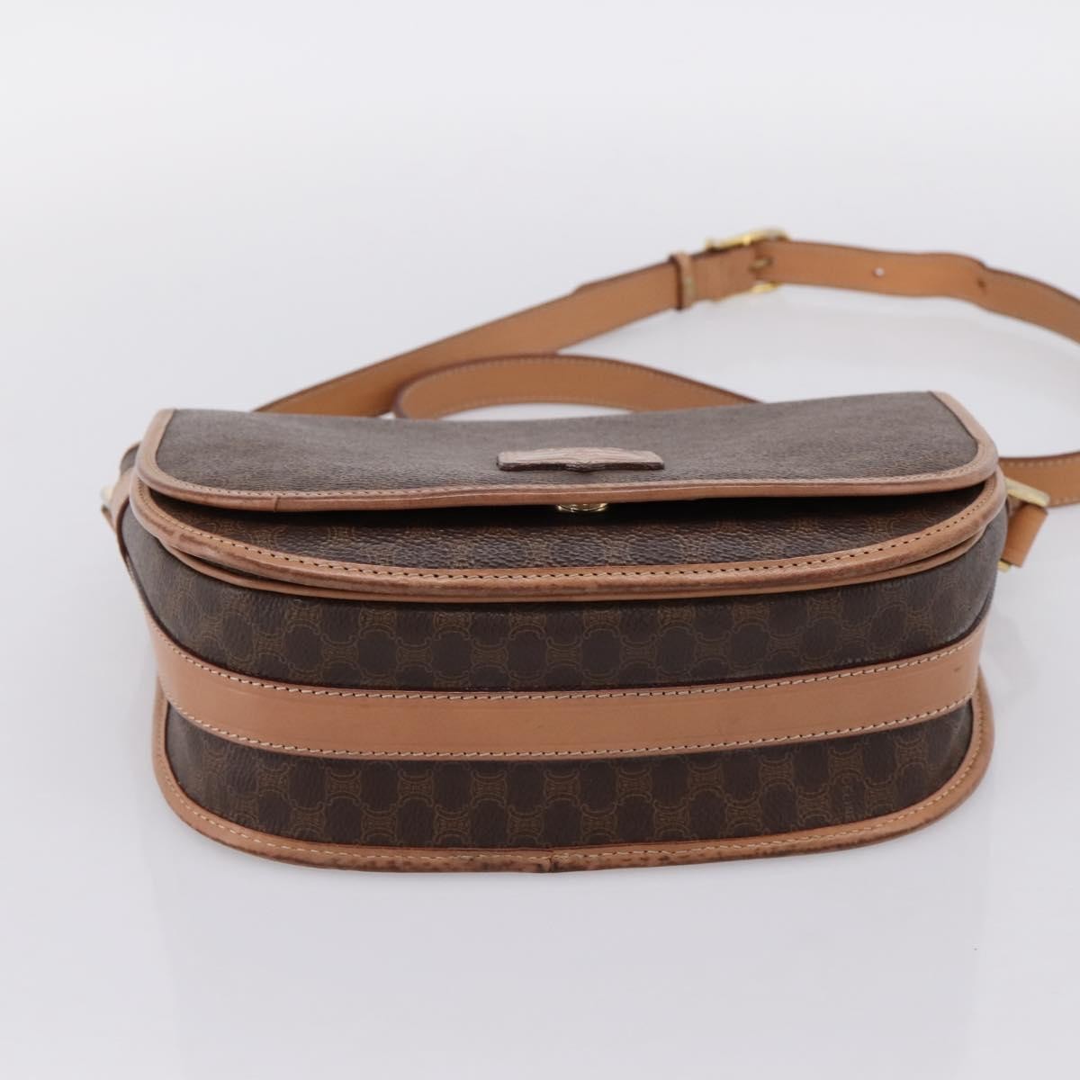Celine Vintage Saddle Flap Macadam Coated Canvas Brown Canvas Shoulder Bag Bag (Pre-Owned)