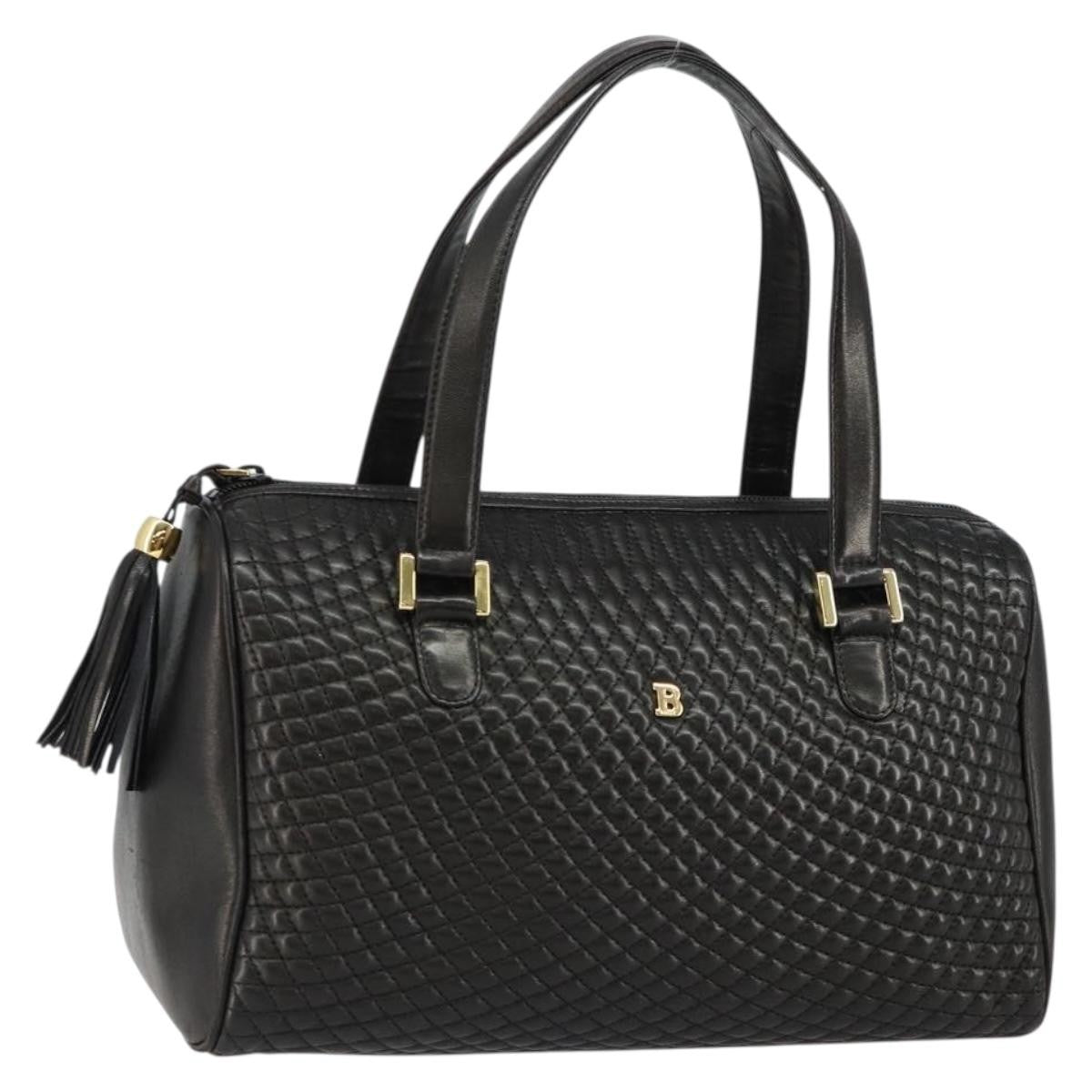 Bally Vintage Quilted Leather Black Leather Handbag (Pre-Owned)