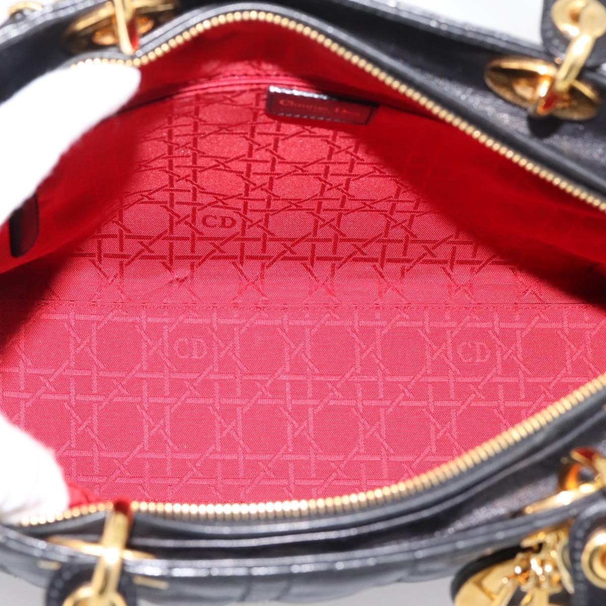 Christian Dior Vintage Lady Dior Cannage Quilt Lambskin Black Leather Handbag (Pre-Owned)