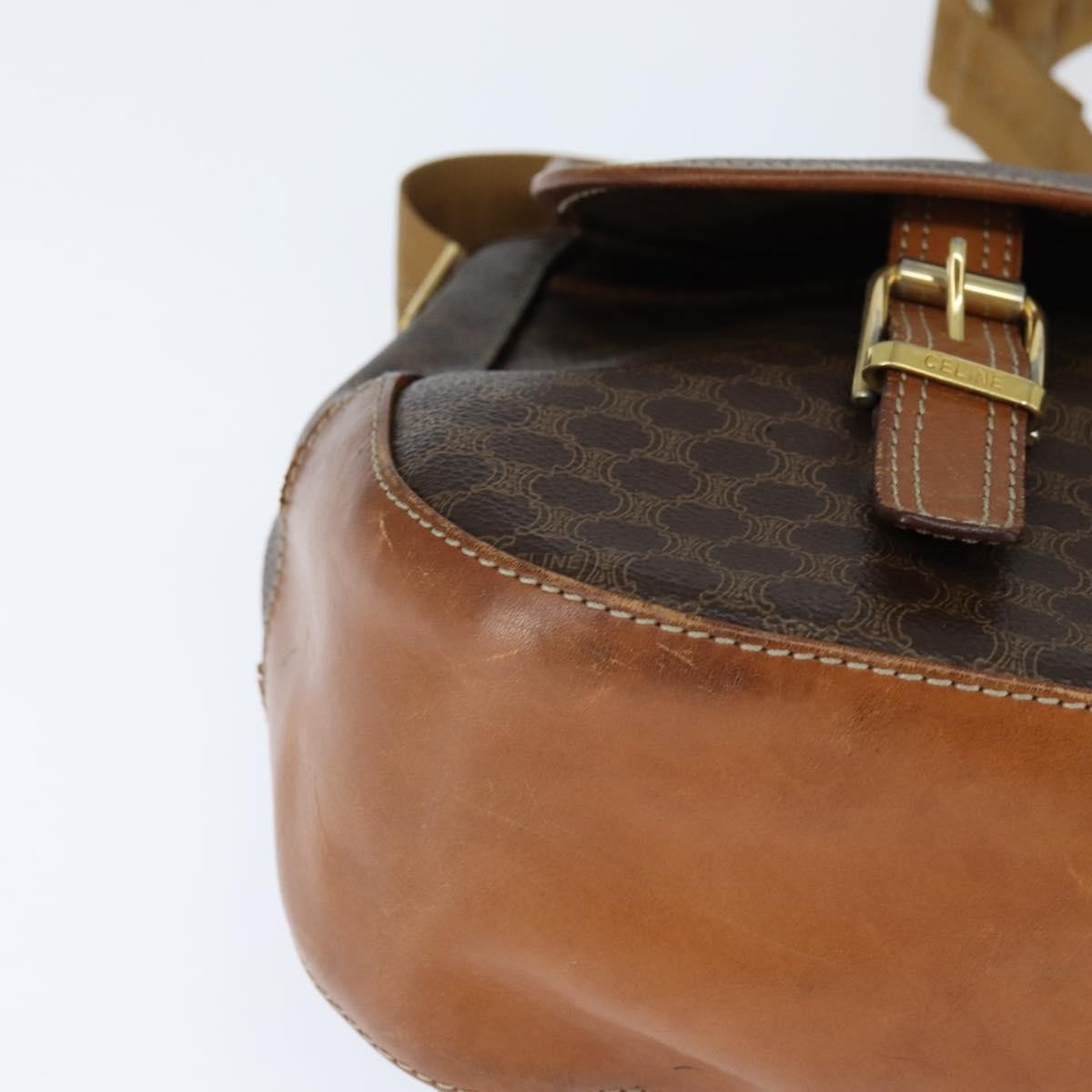 Celine Vintage Macadam Canvas And Leather Brown Canvas Shoulder Bag Bag (Pre-Owned)