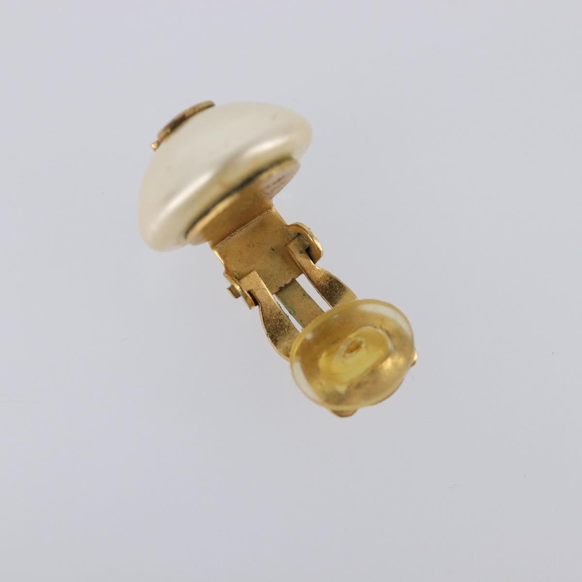 Chanel Cc Clip On Faux Pearl Embellished Metal Gold Metal Earrings Jewelry (Pre-Owned)