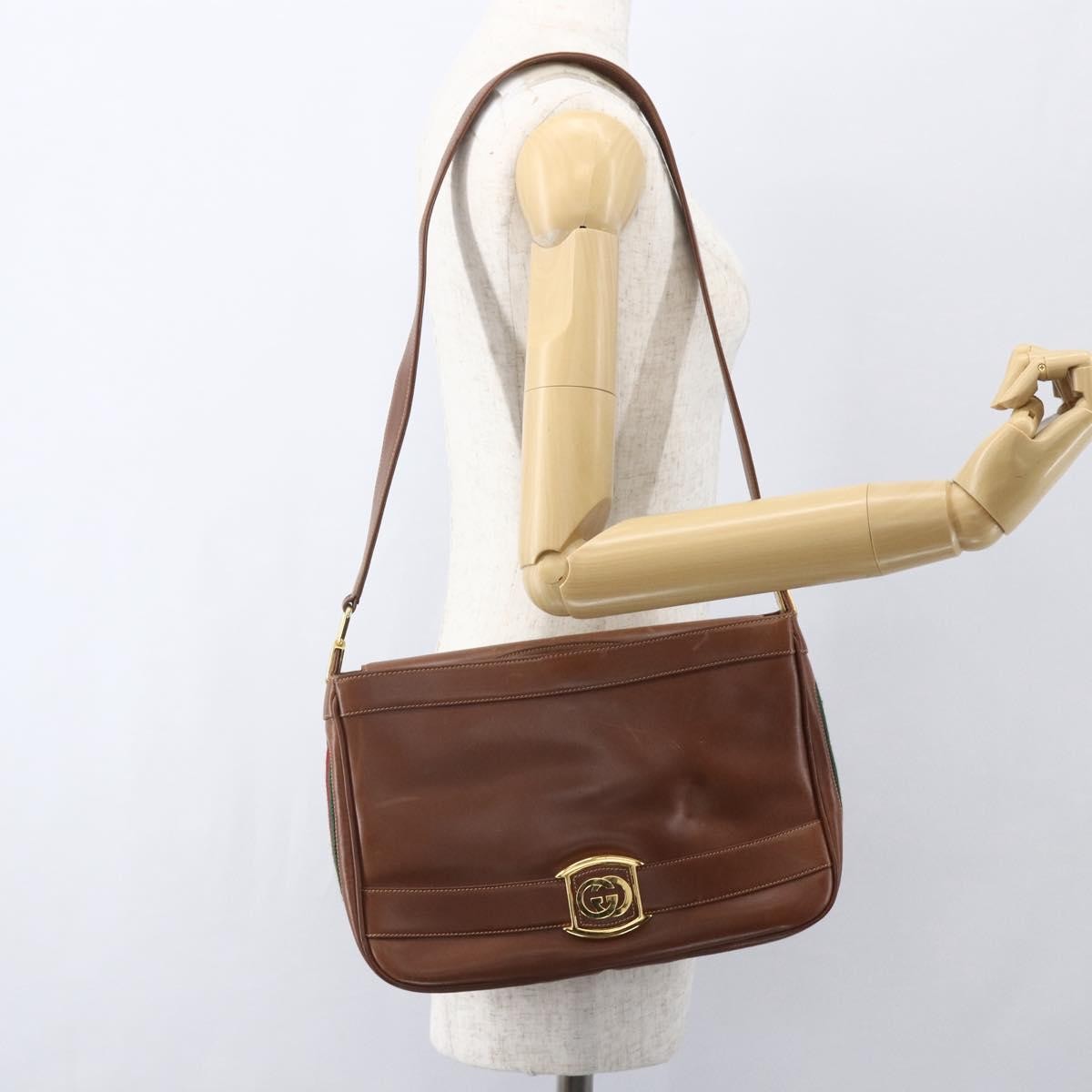 Gucci Sherry Line Shoulder Leather Brown Leather Shoulder Bag Bag (Pre-Owned)