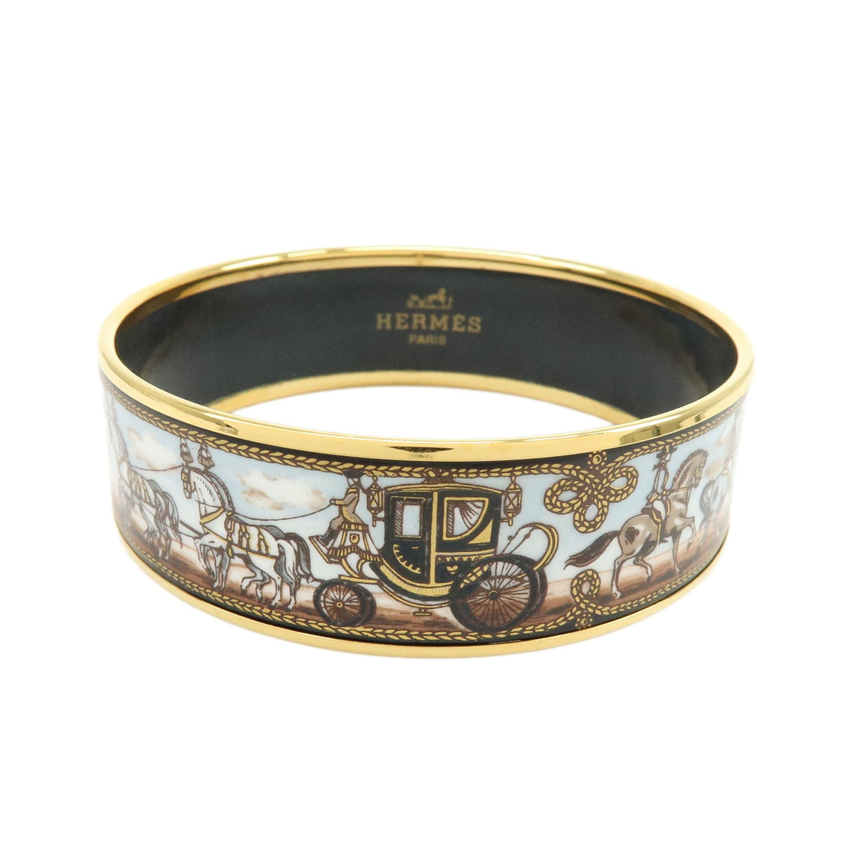 Hermes Caleche Bangle Enamel Gold Gold_Plated Bracelet Jewelry (Pre-Owned)