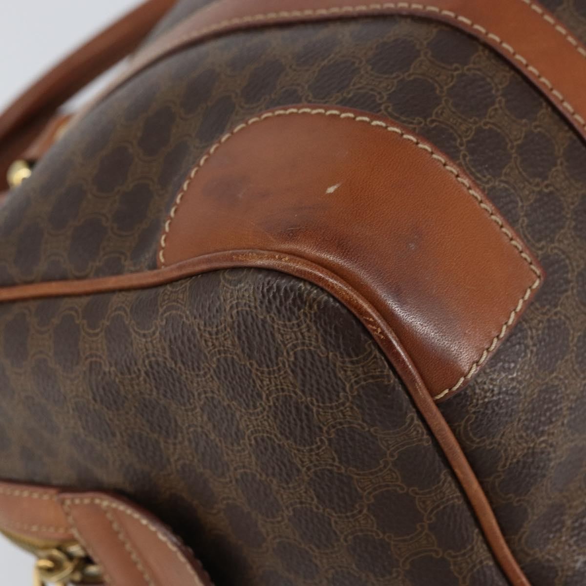 Celine Vintage Macadam Boston Canvas Brown Canvas Handbag (Pre-Owned)