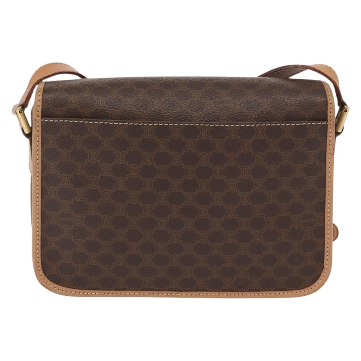 Celine Vintage Macadam Circle Logo Canvas And Leather Brown Canvas Shoulder Bag Bag (Pre-Owned)