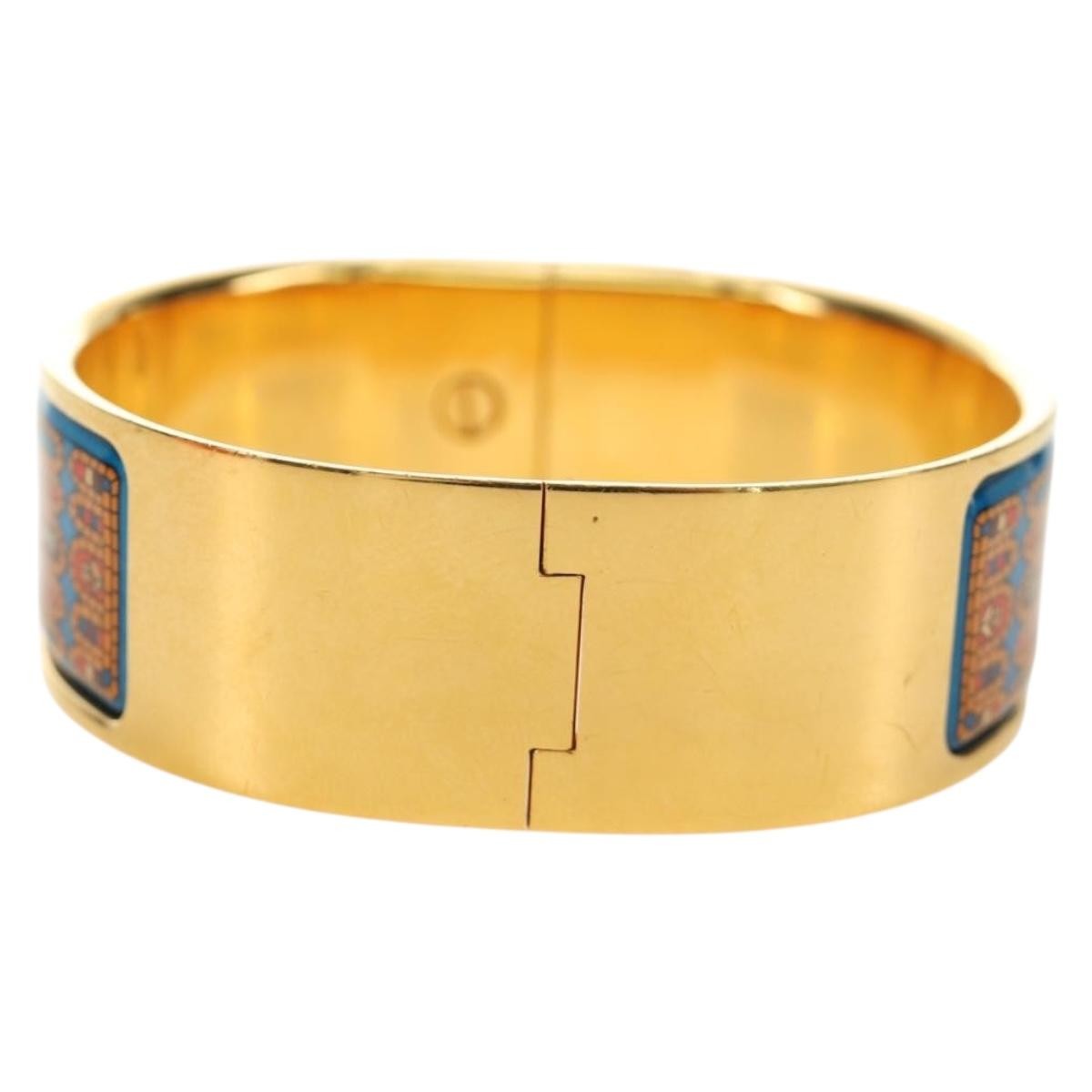 Hermes Loquet Bangle Metal And Printed Enamel Gold Metal Bracelet Jewelry (Pre-Owned)