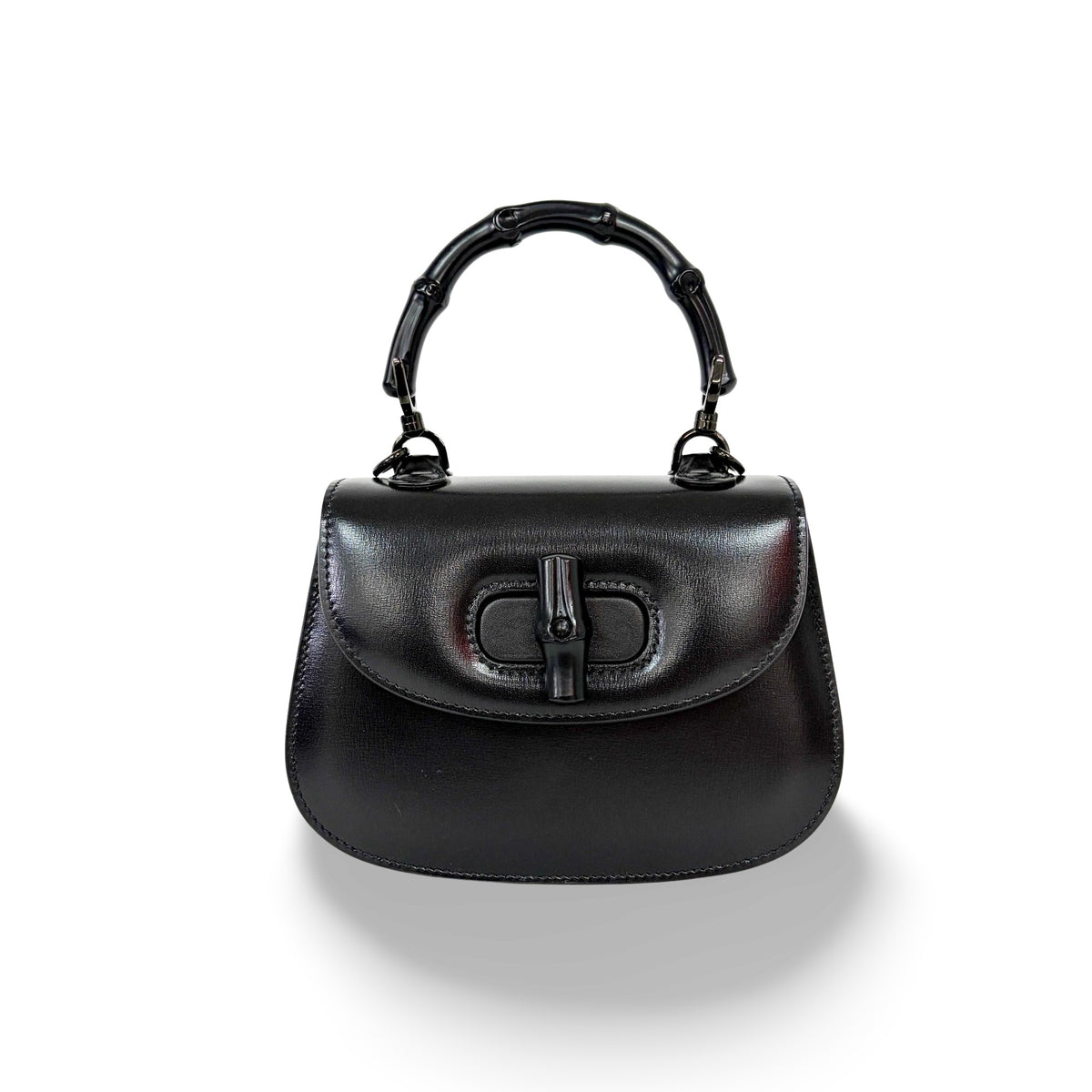 Gucci Bamboo 1947 Top Handle Leather Black Leather Handbag (Pre-Owned)