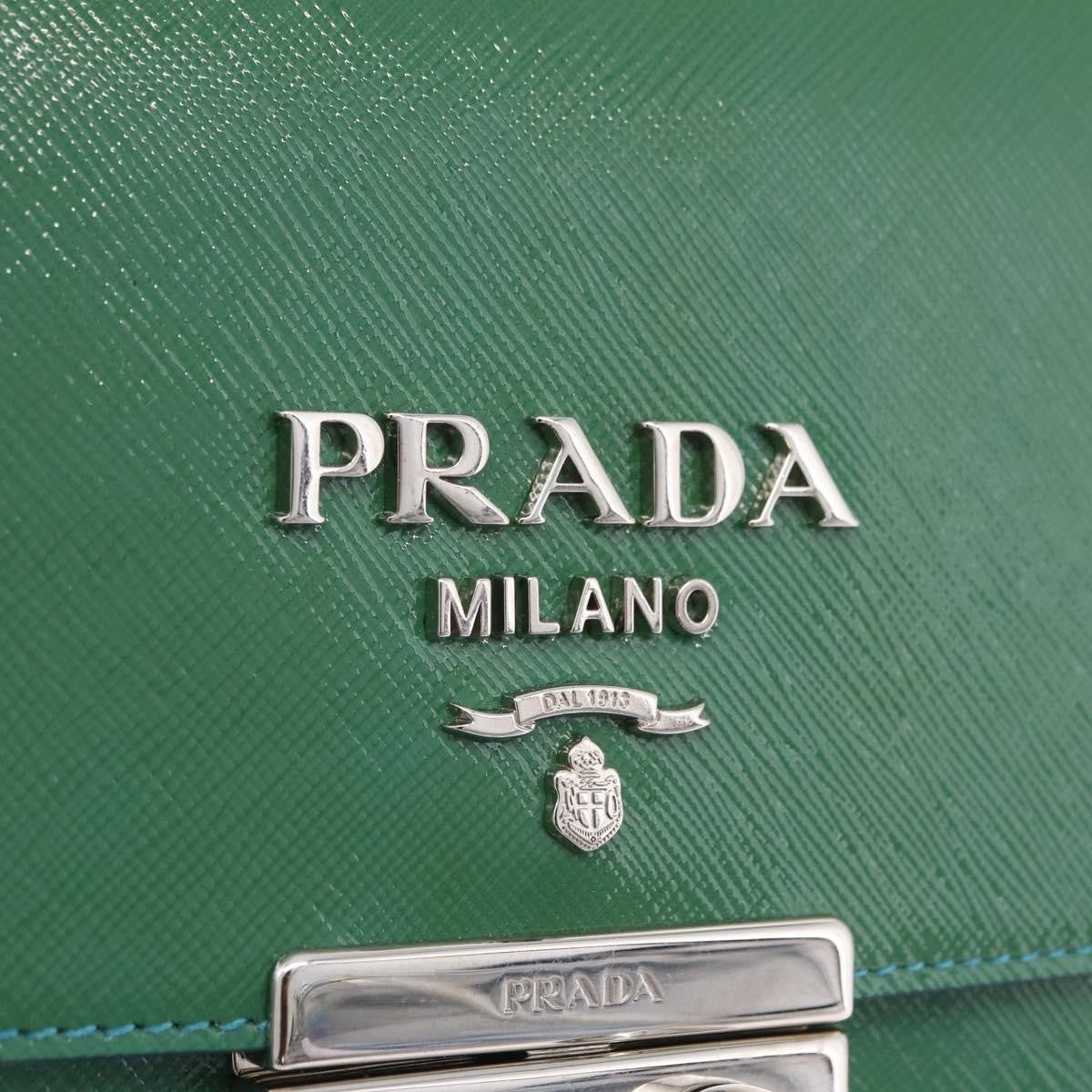 Prada Sound Chain Saffiano Leather Green Leather Shoulder Bag Bag (Pre-Owned)