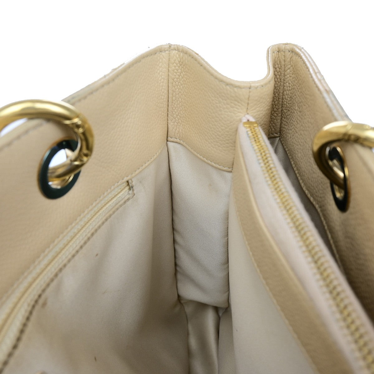 Chanel Grand Shopping Quilted Caviar Beige Leather Tote Bag Bag (Pre-Owned)