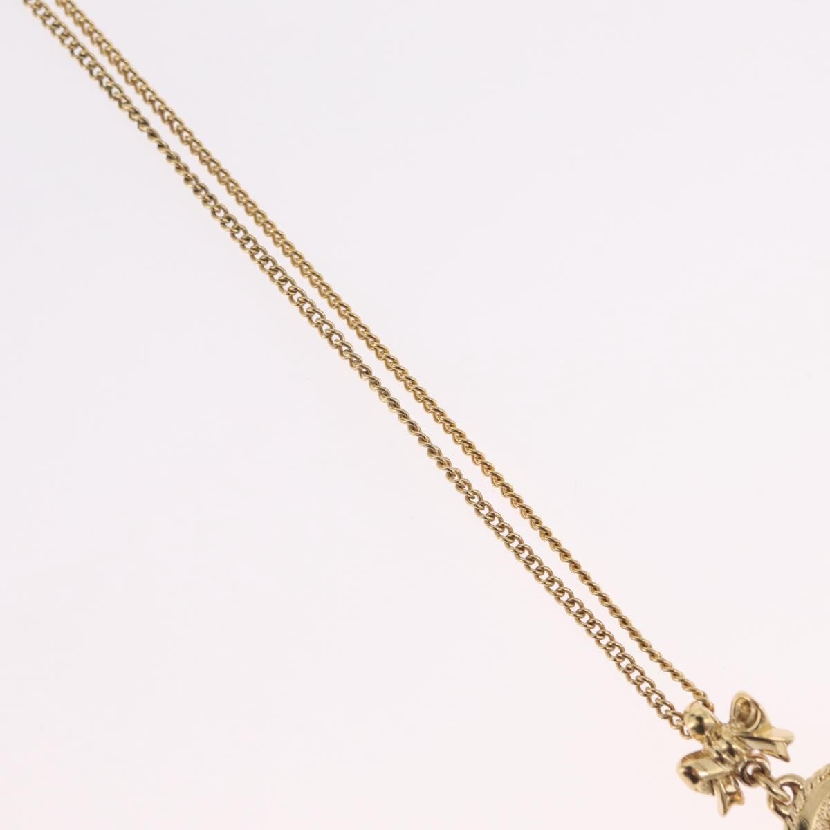 Christian Dior Round Logo Pendant Metal With Crystal Gold Metal Necklace Jewelry (Pre-Owned)