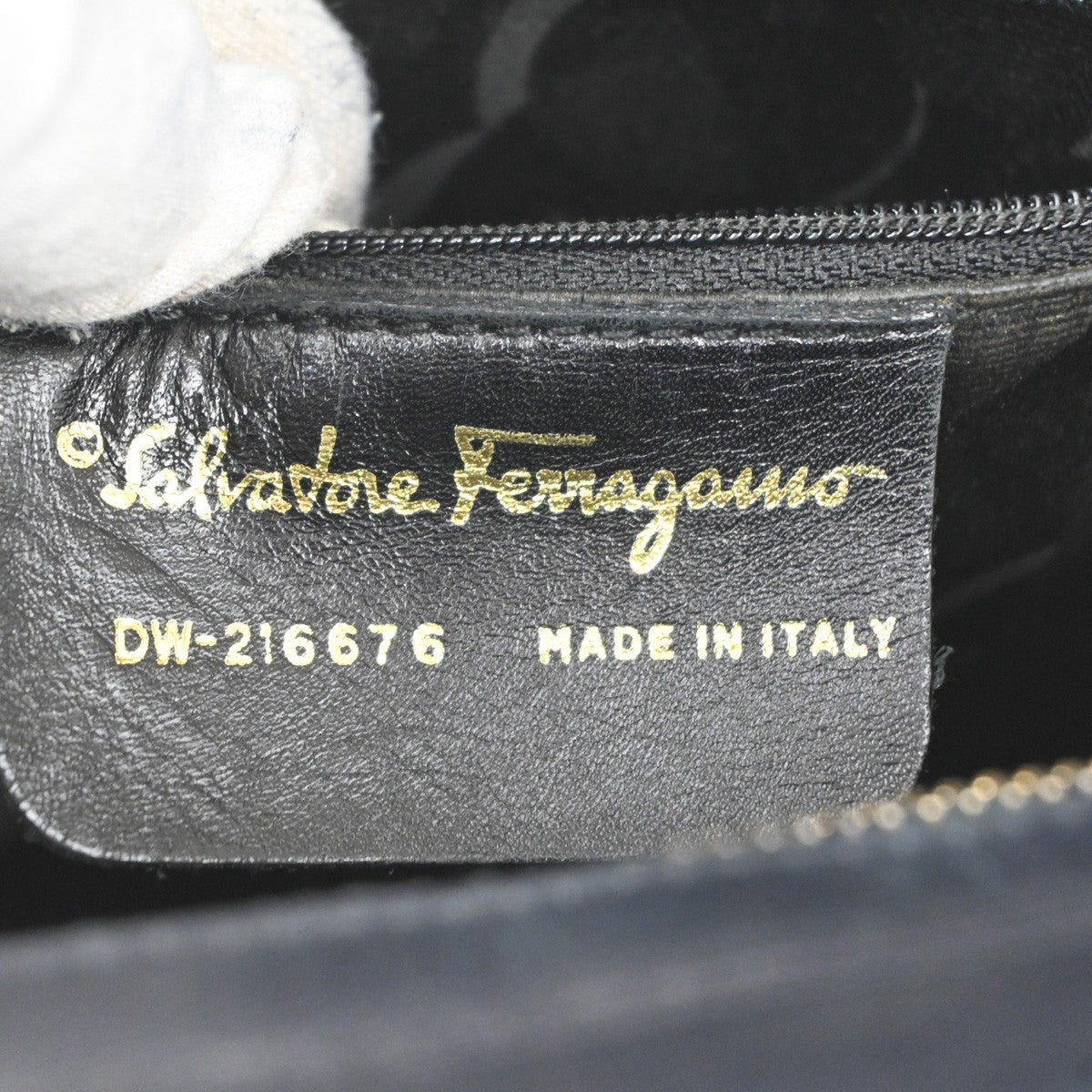 Salvatore Ferragamo Vintage Vara Bow Lizard Embossed Leather Navy Leather Tote Bag Bag (Pre-Owned)