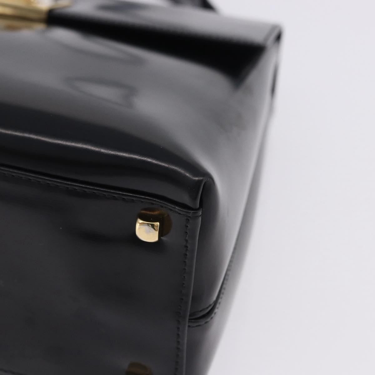 Salvatore Ferragamo Gancini Top Handle Leather Black Patent_Leather Handbag (Pre-Owned)