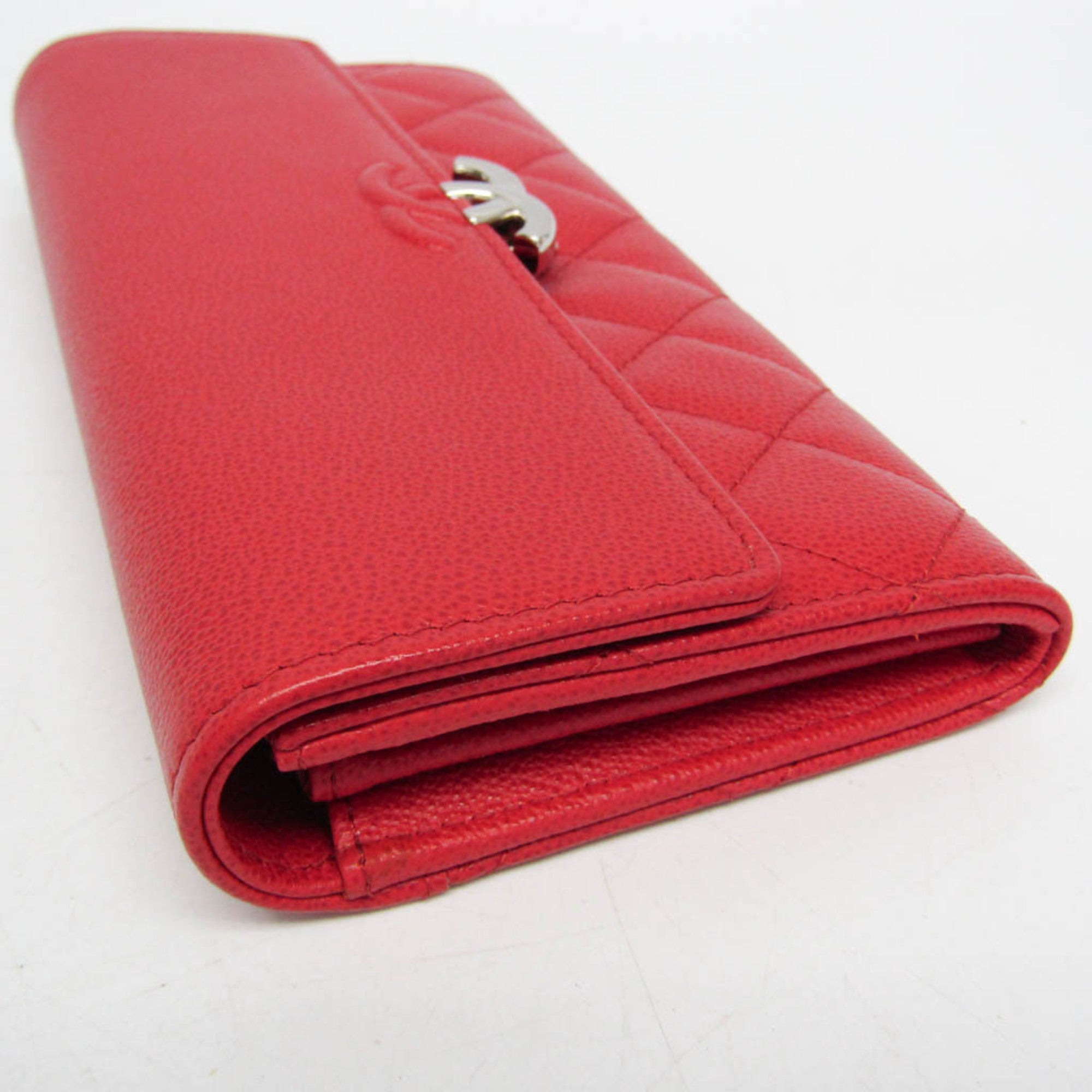 Chanel Cc Box Gusset Flap Quilted Calfskin Red Leather Wallets Accessory (Pre-Owned)
