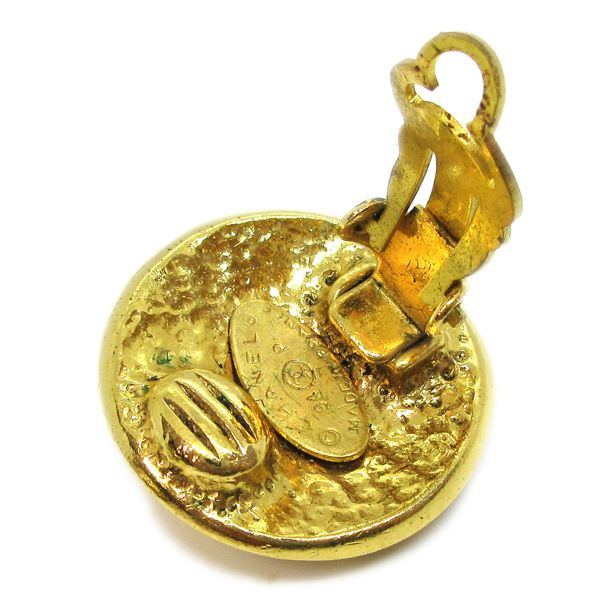 Chanel Cc Button Clip-On Metal Gold Gold_Plated Earrings Jewelry (Pre-Owned)