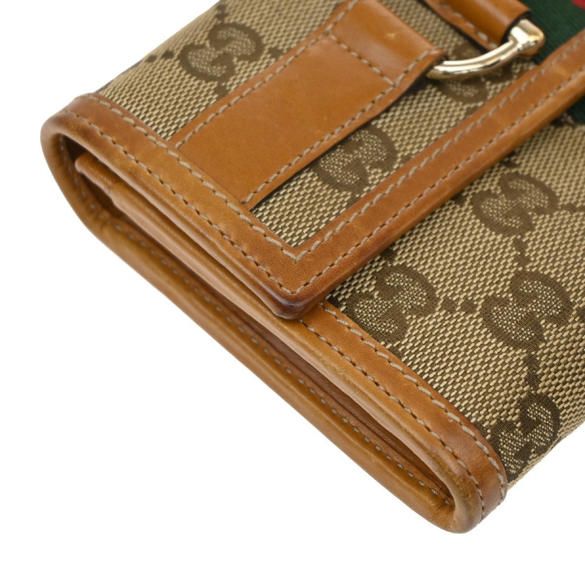Gucci Vintage Horsebit Continental Gg Canvas And Leather Brown Canvas Wallets Accessory (Pre-Owned)