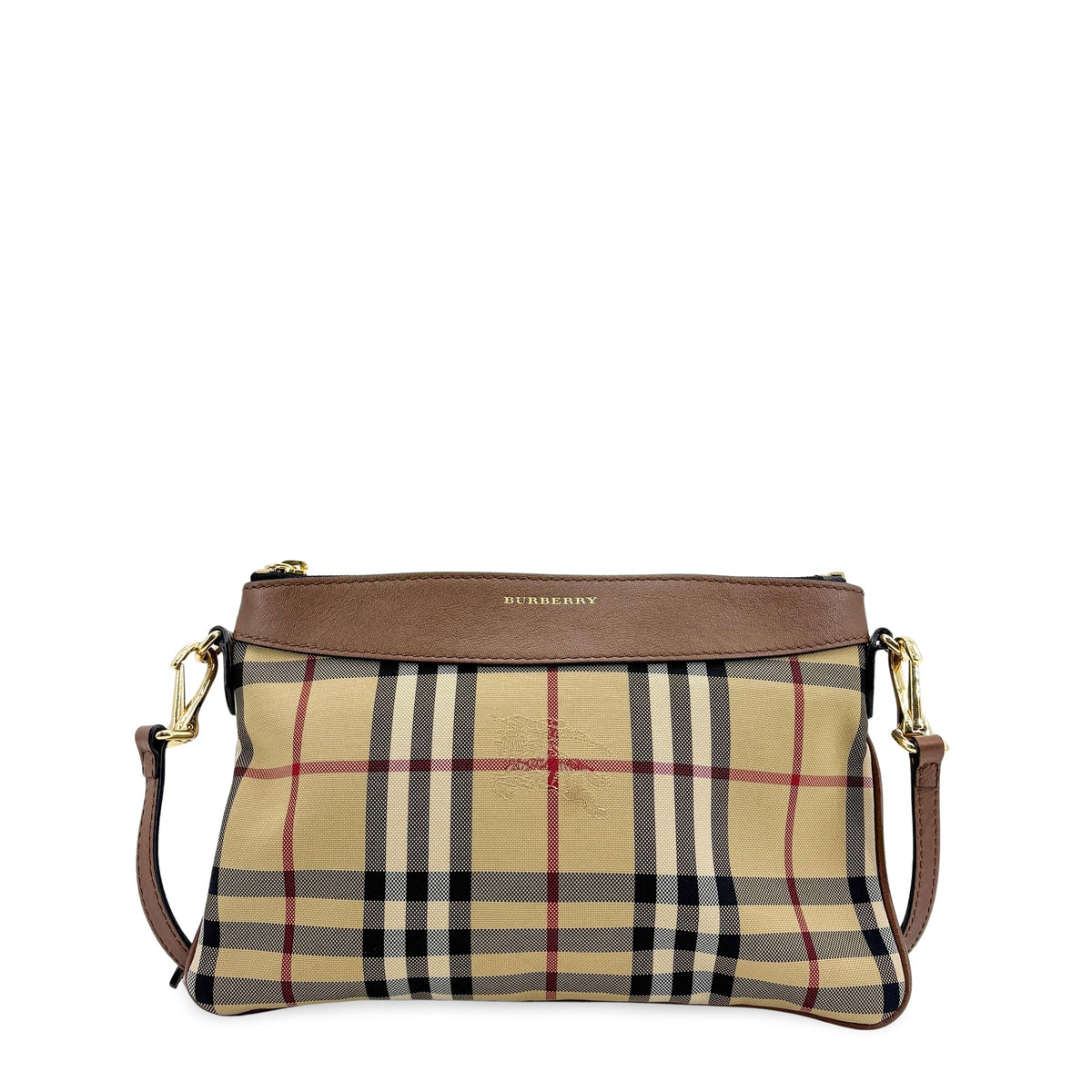 Burberry Peyton Crossbody Clutch Haymarket Coated Canvas Brown Canvas Crossbody Bag Bag (Pre-Owned)