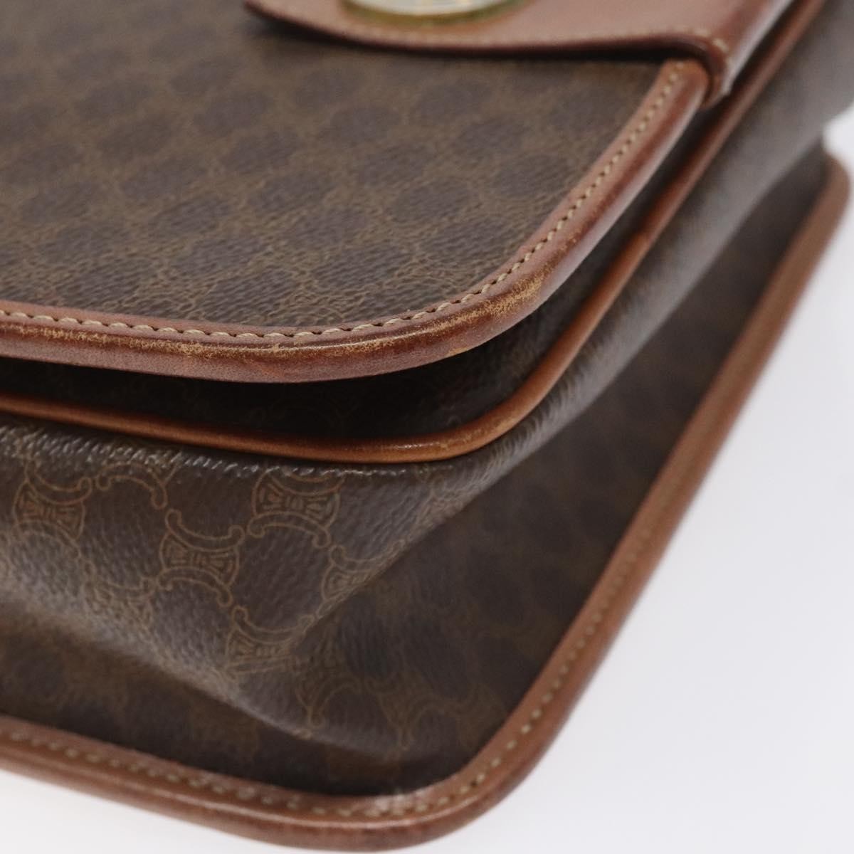 Celine Vintage Macadam Circle Logo Canvas And Leather Brown Canvas Shoulder Bag Bag (Pre-Owned)