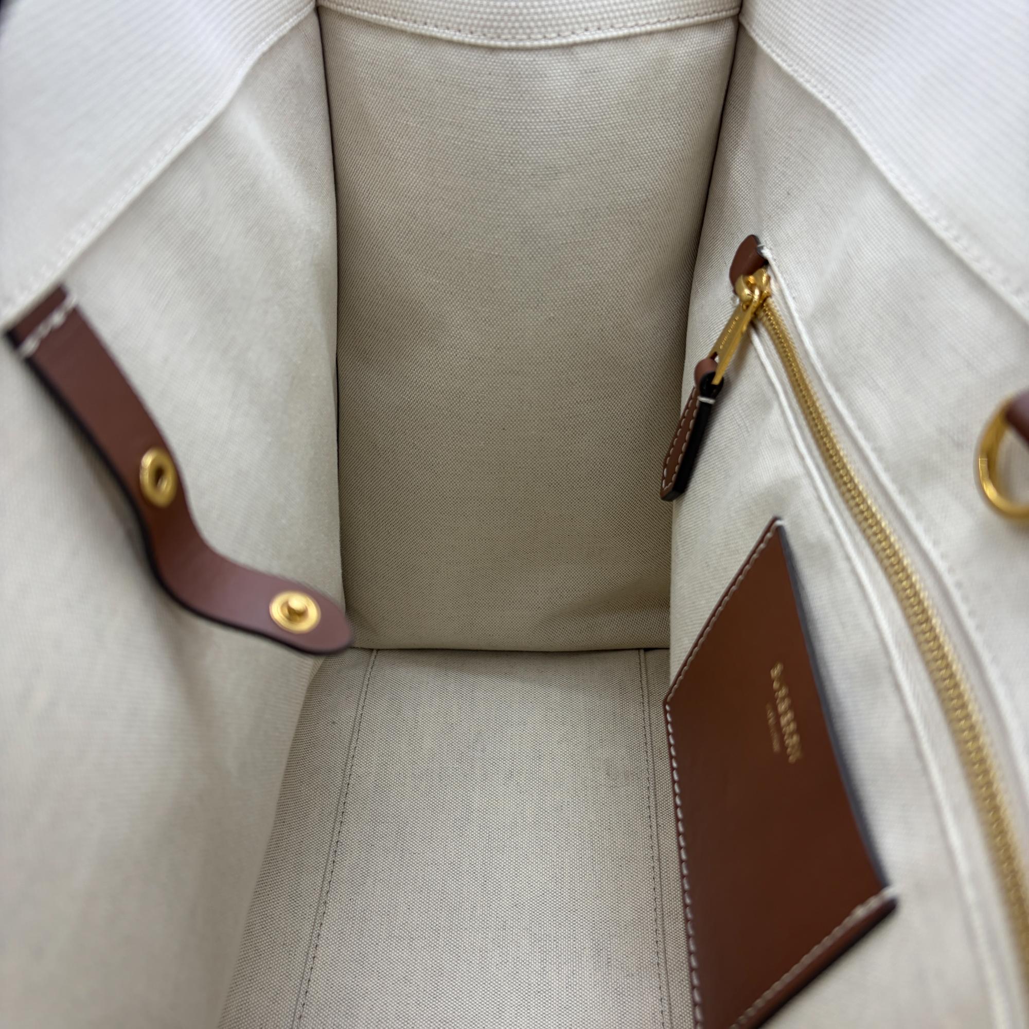 Burberry Freya Shopping Canvas With Leather Beige Canvas Tote Bag Bag (Pre-Owned)