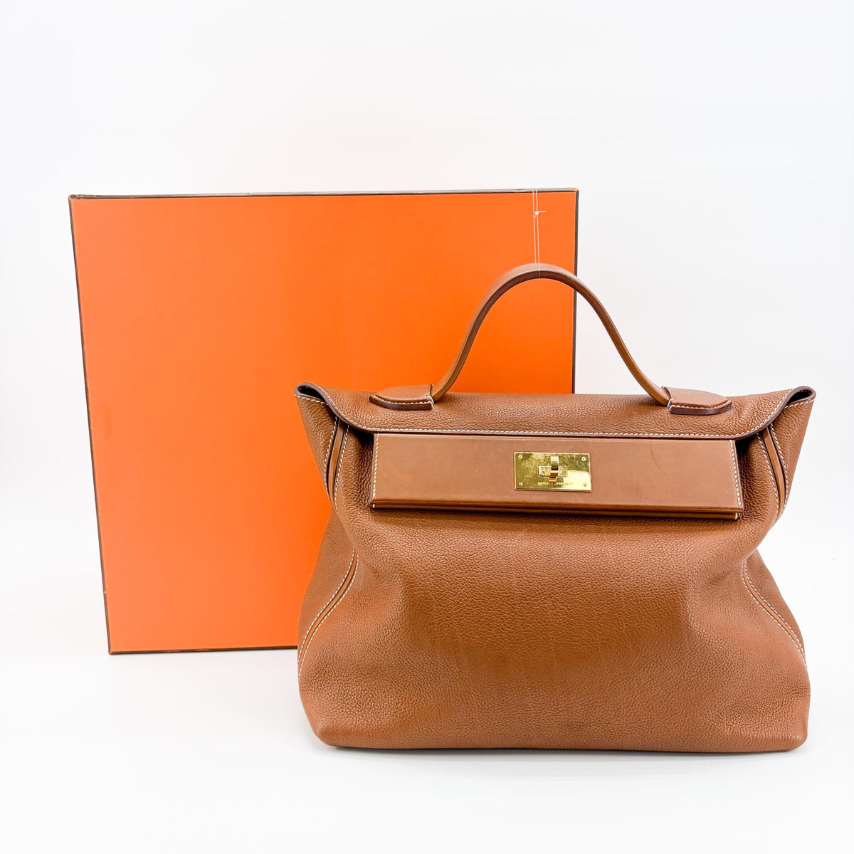 Hermes 24/24 Barenia Faubourg With Swift Brown Leather Handbag (Pre-Owned)